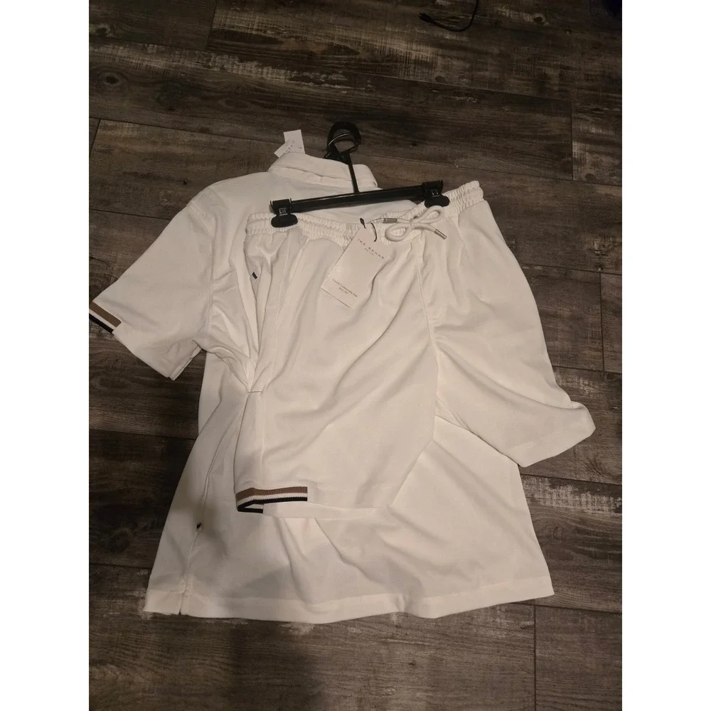 NWT Ike Behar Mens White Cool Knit Button-Front & Short Tennis Set Resort SzL - Picture 2 of 11